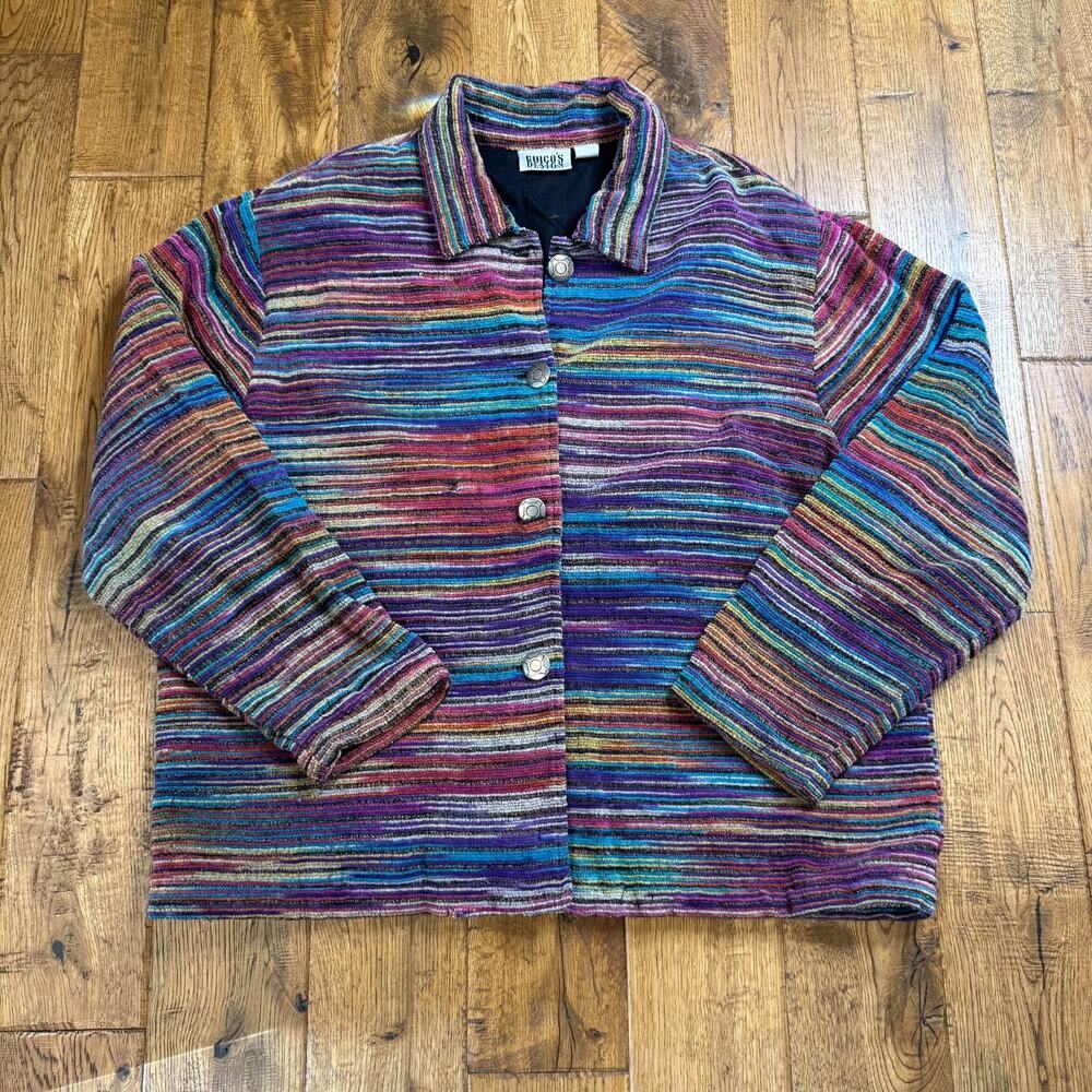 Chico's Design Colorful Striped Button Up Blazer Cotton Rayon Chicos Sz 3/ XL